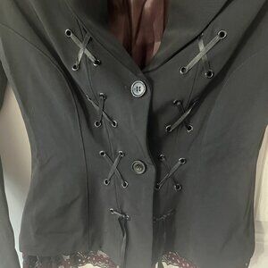 Rinascimento Vintage Italian Corset Blazer with Ruffle Lace Trim Goth Steampunk